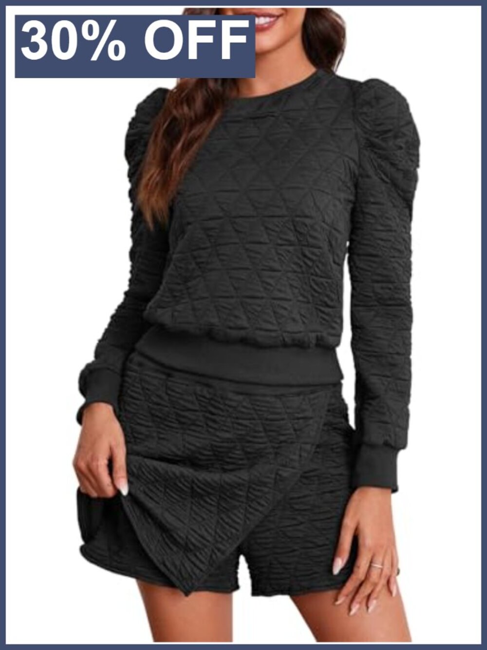 2 Piece Lounge Wear Set Long Sleeve Argyle Sweatshirt & Skort Casual